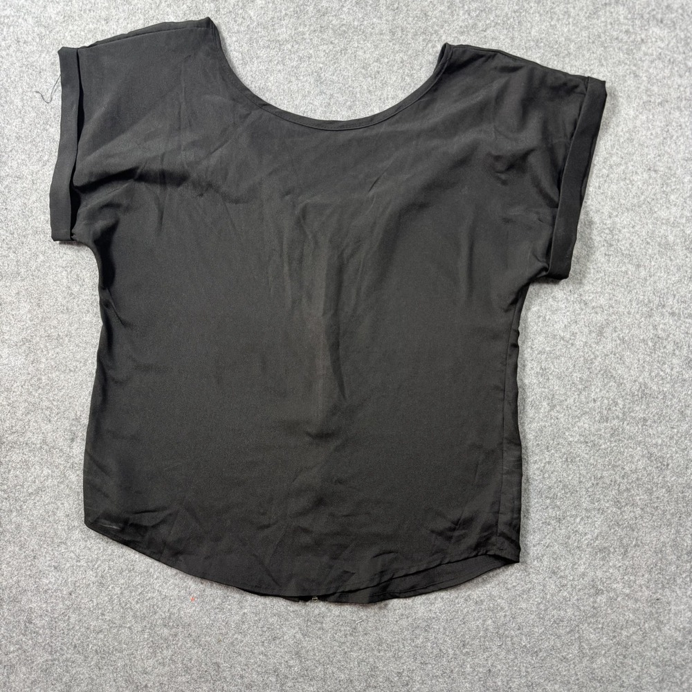 Pins Womens J-71700 Blouse Large Black Zip Back Polyester